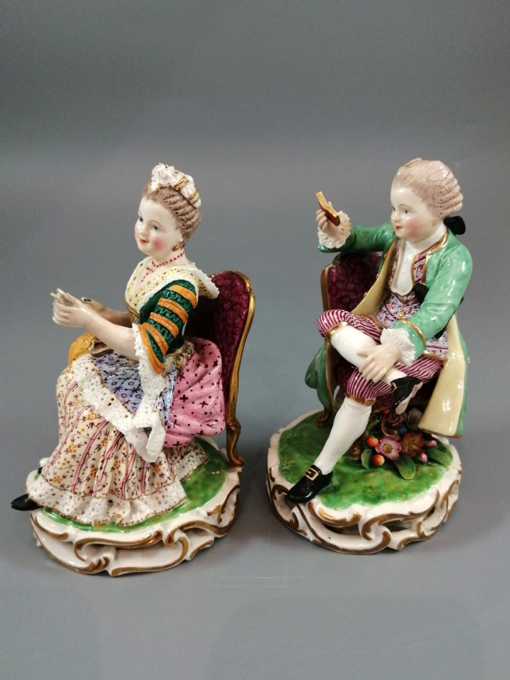 Antique Derby Porcelain Figurines of Young Pair, c.1780 View II