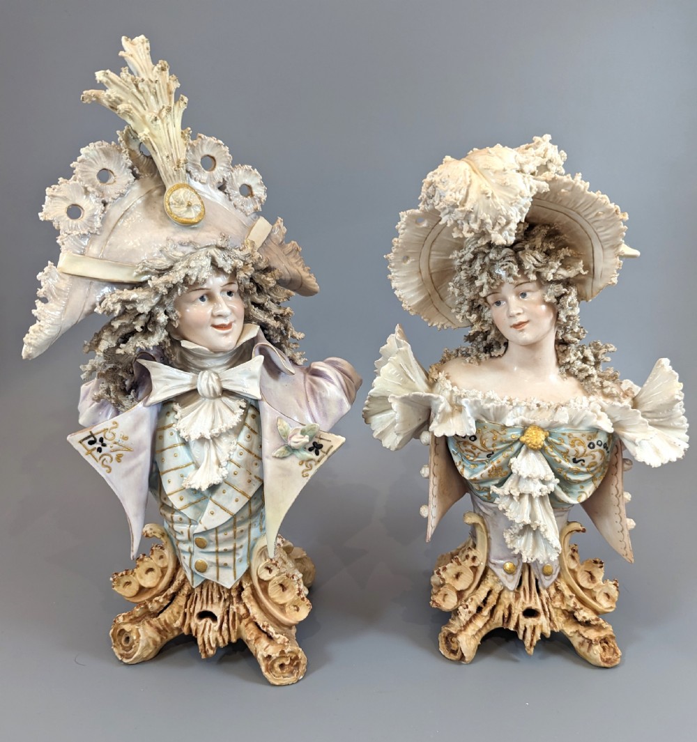 A pair of Stellmacher Porcelain Busts , Turn-Teplitz, Bohemia, Austria, circa 1900.