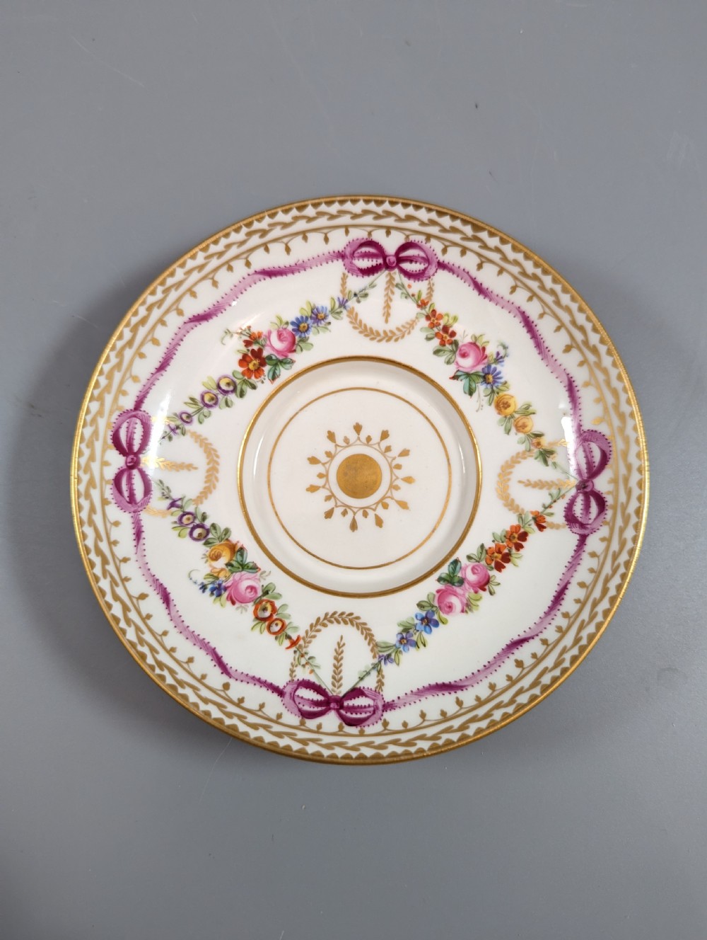 Floral and gold mid-18th century Sèvres style cup, saucer and lid set  View XIII