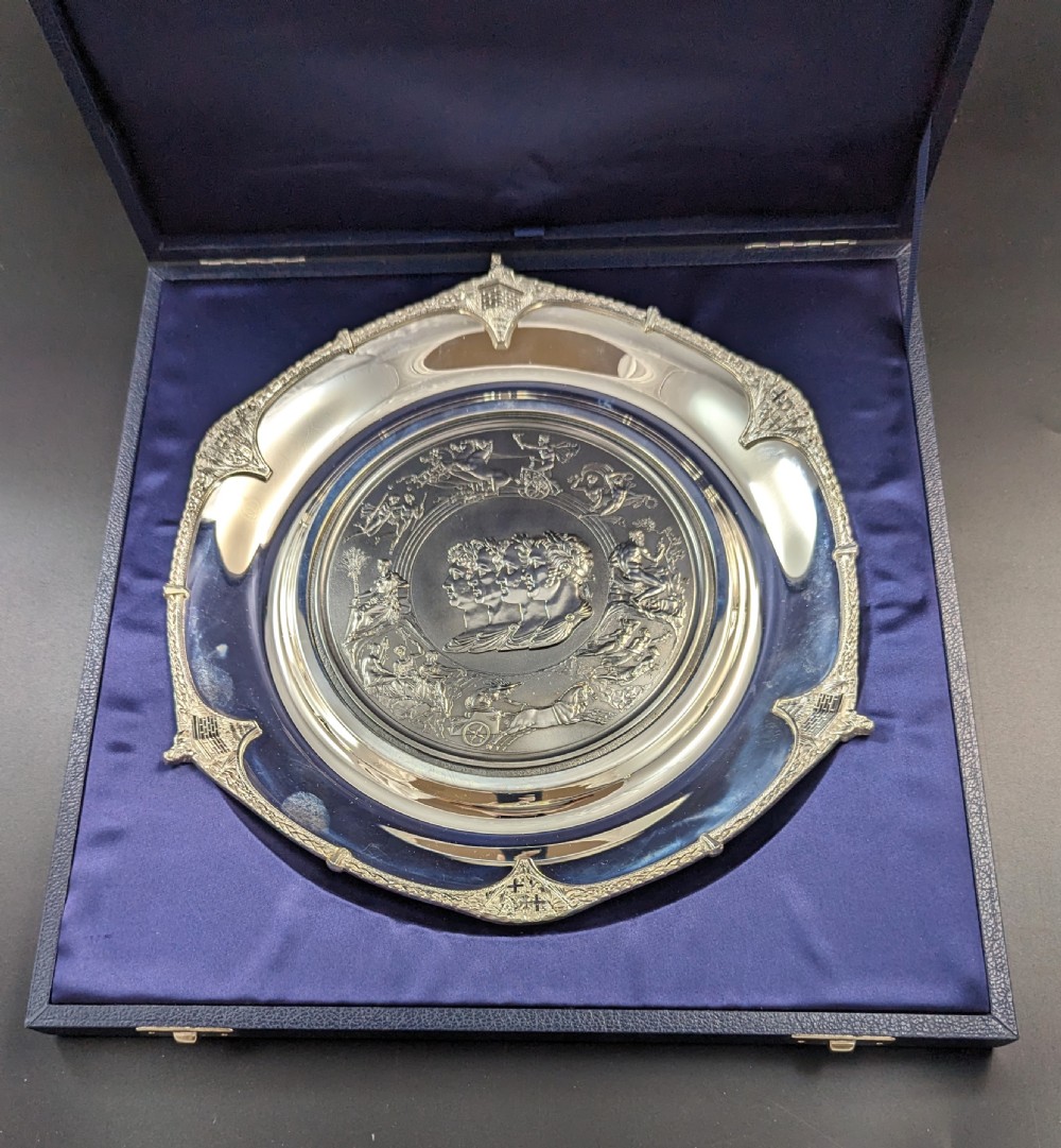 Rare limited edition (1 of 150) sterling silver Battle of Waterloo boxed commemorative medal (Salver )