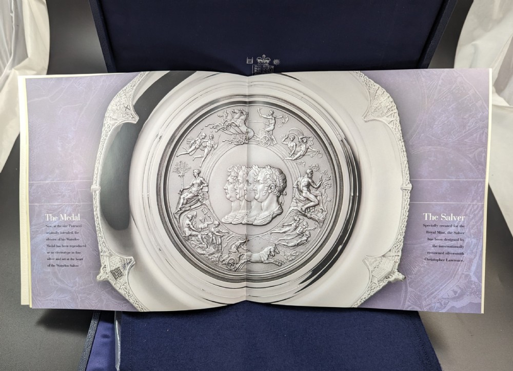 Rare limited edition (1 of 150) sterling silver Battle of Waterloo boxed commemorative medal (Salver ) View XIV