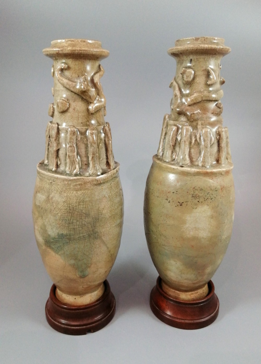 Couple of Antique Chinese Celadon Funeral Vases, Song Dynasty (960 to 1279). View II