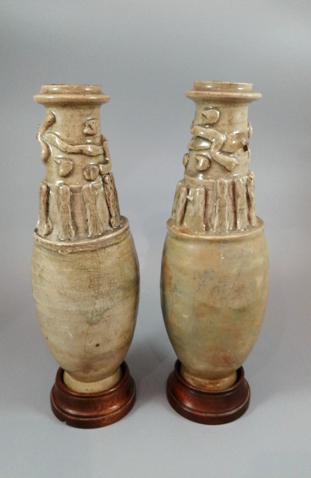Couple of Antique Chinese Celadon Funeral Vases, Song Dynasty (960 to 1279). View III