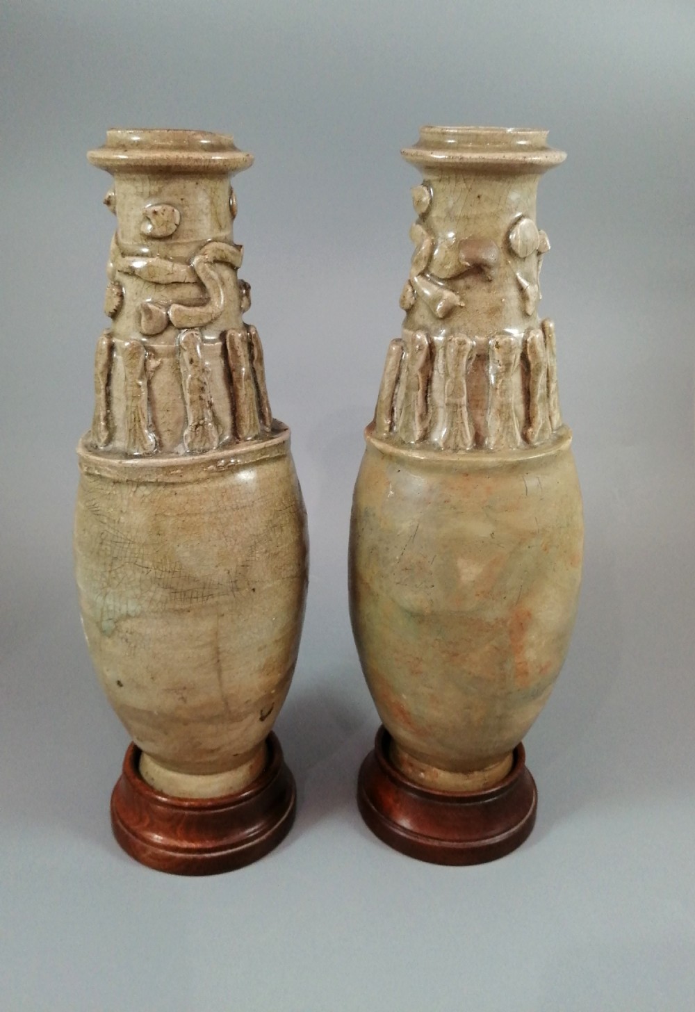 Couple of Antique Chinese Celadon Funeral Vases, Song Dynasty (960 to 1279). View IV