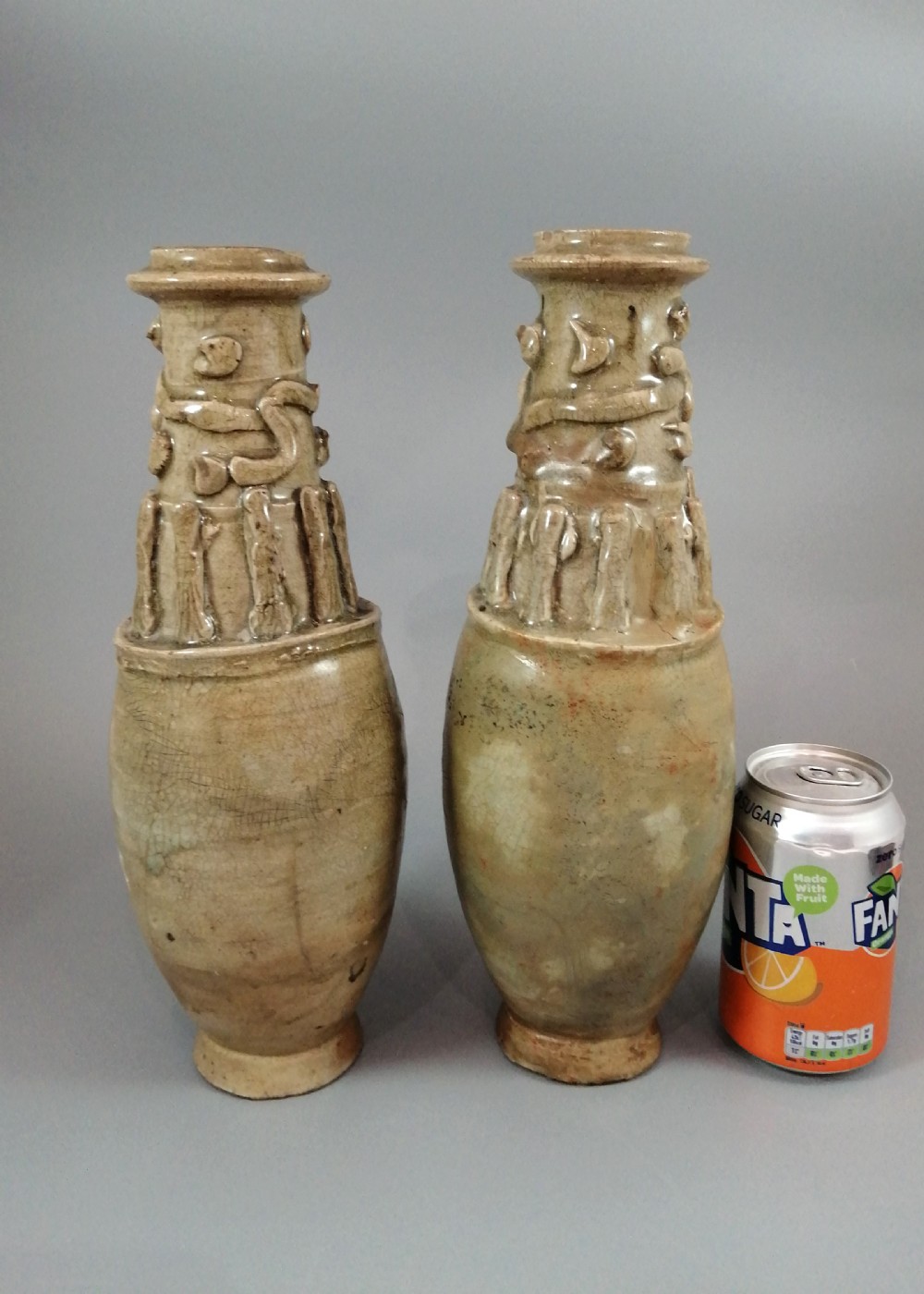 Couple of Antique Chinese Celadon Funeral Vases, Song Dynasty (960 to 1279). View X