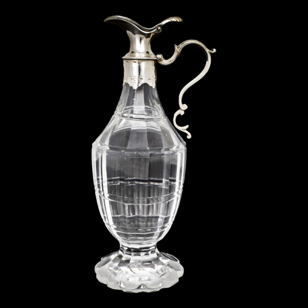 Antique George III silver mounted cut-glass oil / vinegar jug with griffin armorial