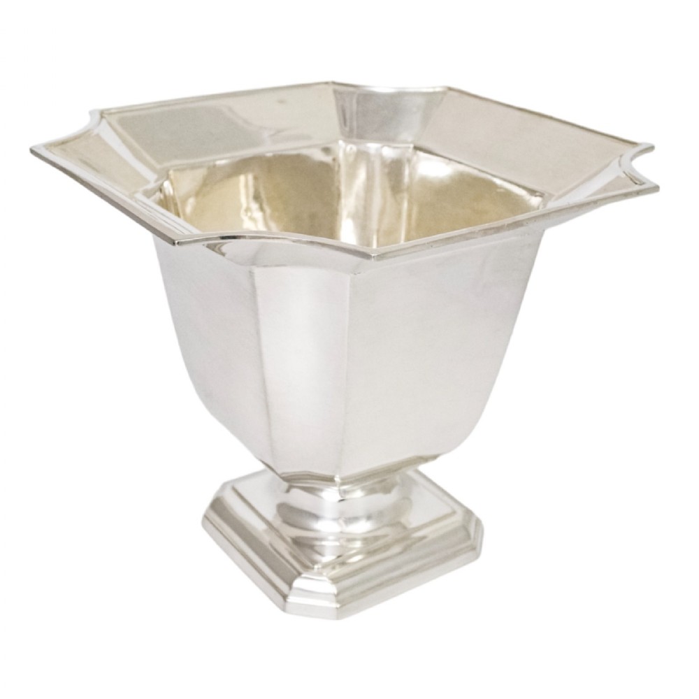Antique Art Deco sterling silver flared octagonal pedestal vase / small wine cooler / ice bucket