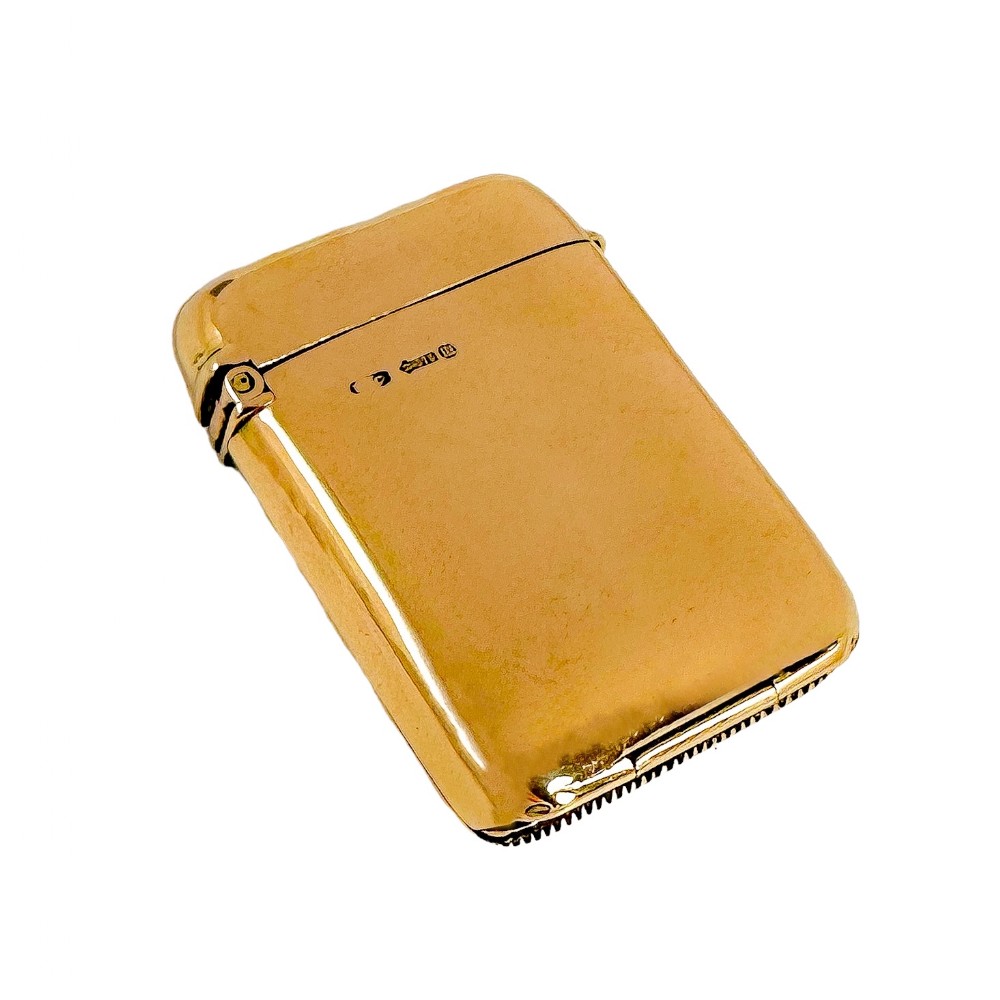 Antique Edwardian 9 ct solid yellow gold vesta match case, Ramsden & Carr, 1907