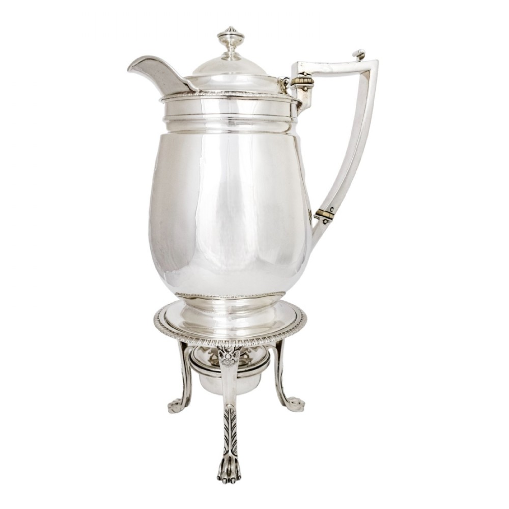 George III Rebecca Emes sterling silver coffee pot biggin on burner stand, 1815