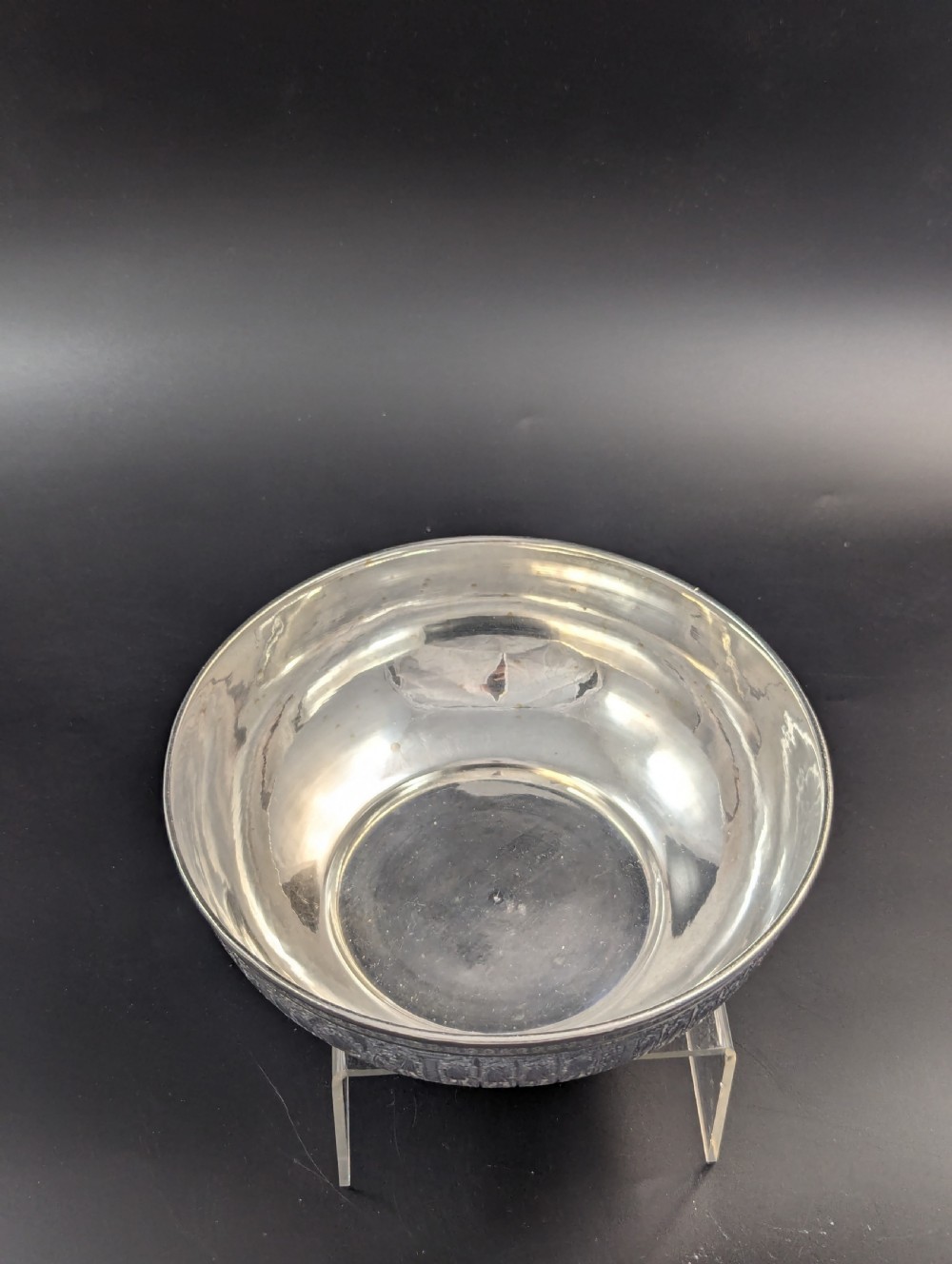 Antique Persian large, round silver bowl with matching tray. 788 g View X