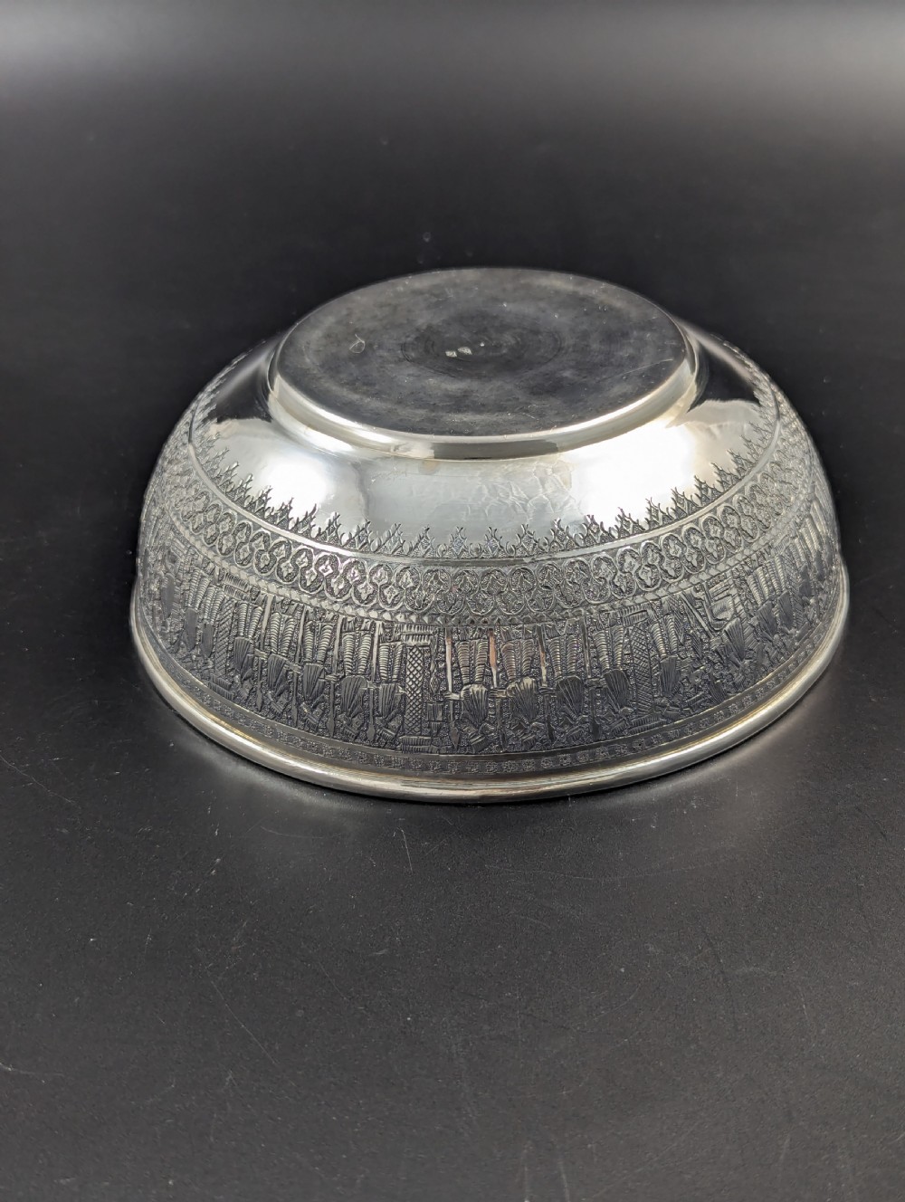 Antique Persian large, round silver bowl with matching tray. 788 g View XIII