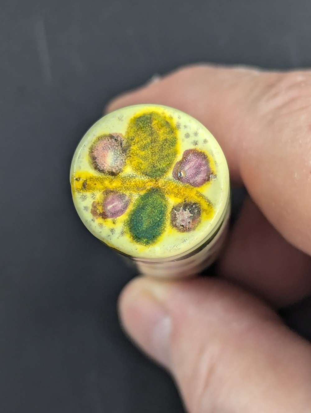 Antique  Hand Painted Ceramic Scent, Perfume Bottle Repousse Sterling Silver Top  View VIII