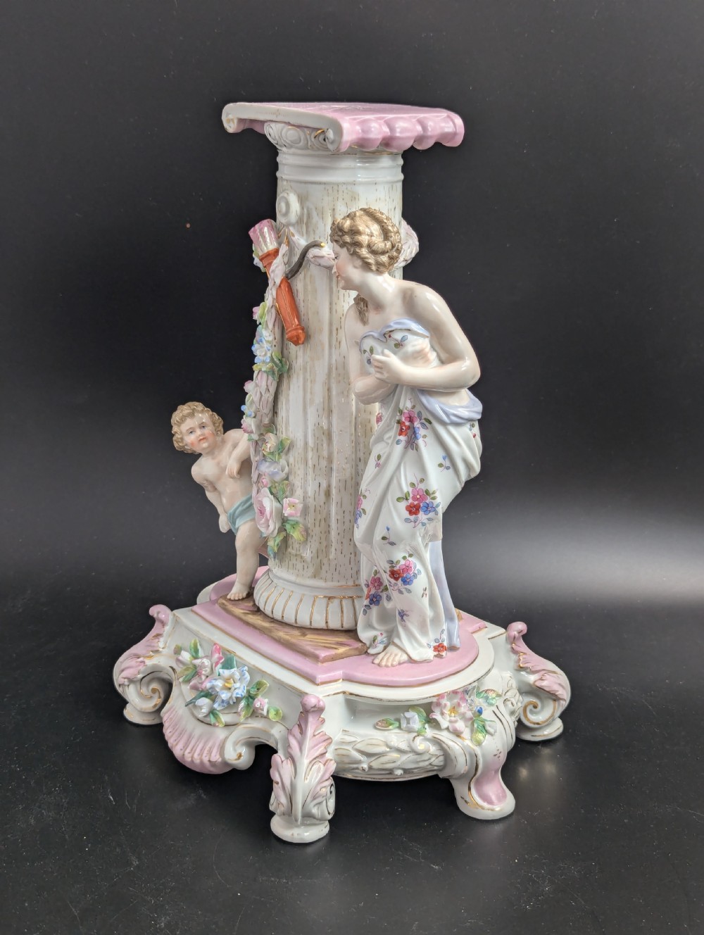 Antique figurine of Cupid and Venus, Volkstedt porcelain, mid 19th century View II