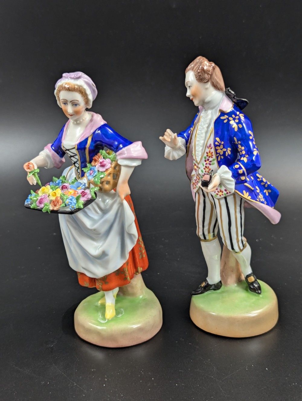 Pair of antique porcelain figurines, Dresden, Potschappel, early 20th century View II