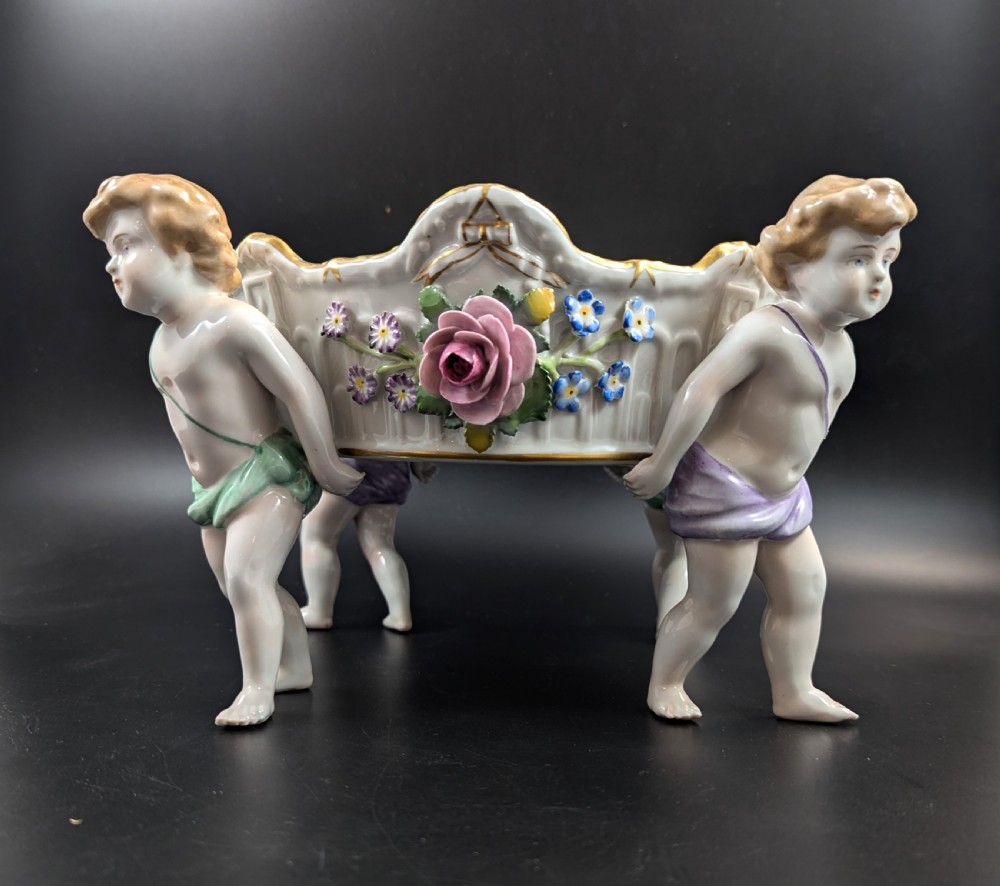 Antique German Schierholtz Figural Hand-Painted Porcelain Cherubim Vase