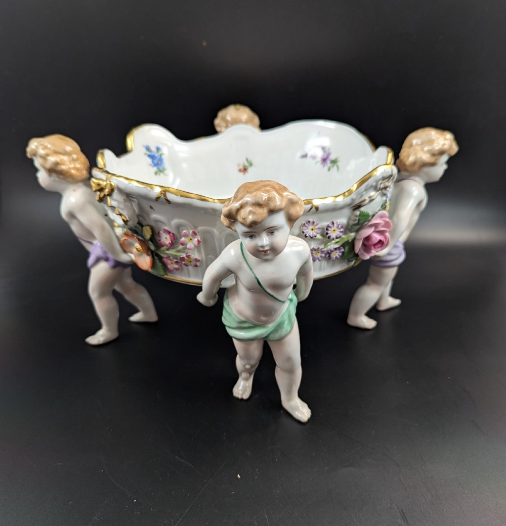 Antique German Schierholtz Figural Hand-Painted Porcelain Cherubim Vase View II