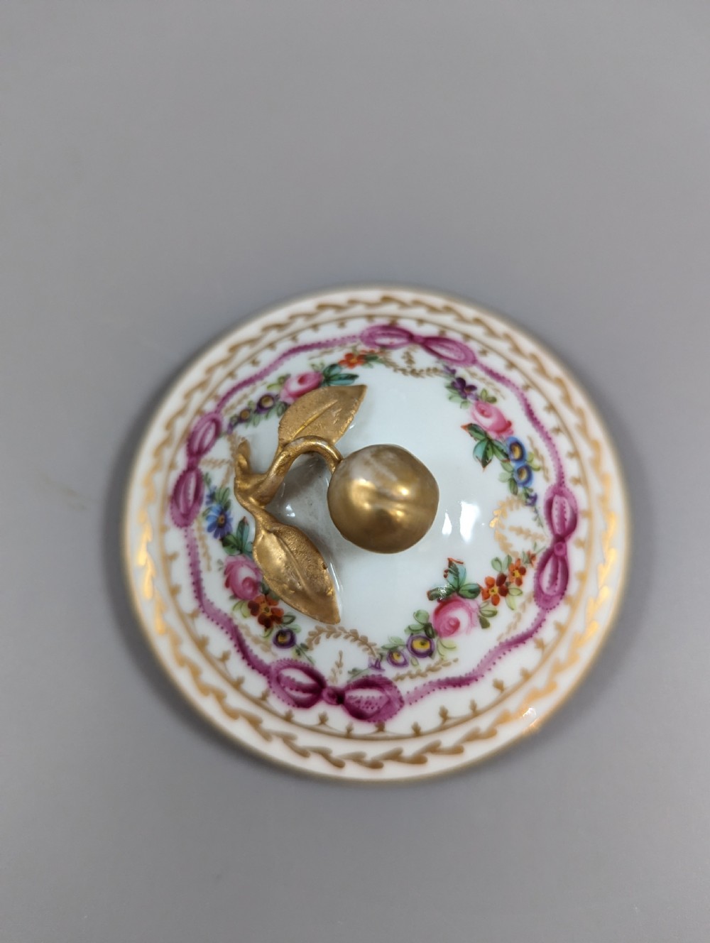 Floral and gold mid-18th century Sèvres style cup, saucer and lid set View IX