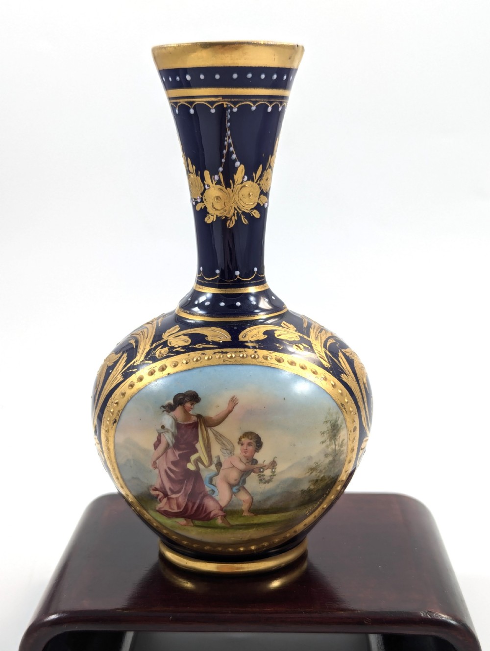 Antique Beehive Royal Vienna Porcelain Cobalt Blue Vase, c. 1820-1827