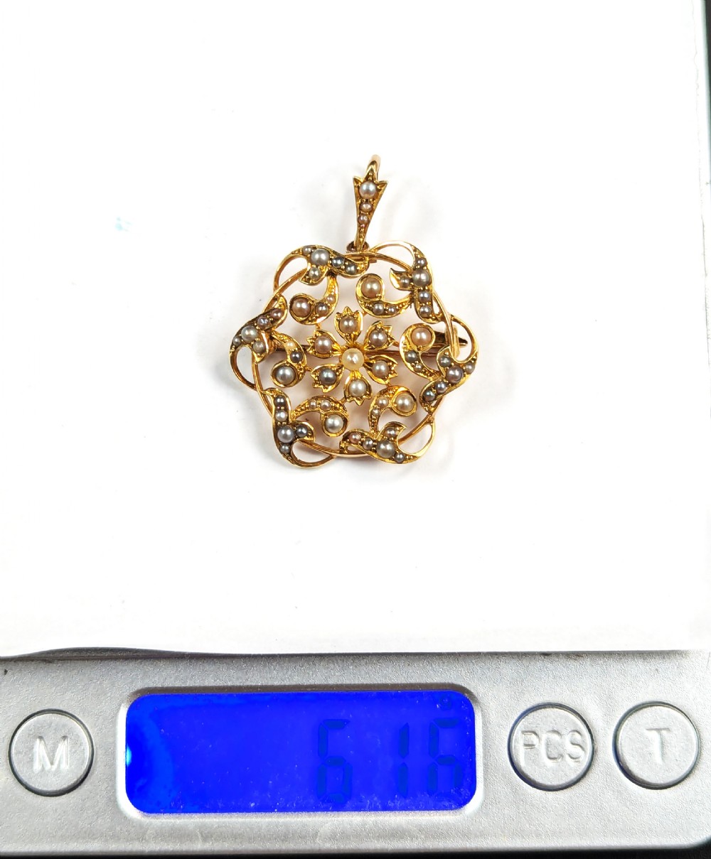 An Edwardian Pearl and 15ct Gold Brooch Pendant View IX
