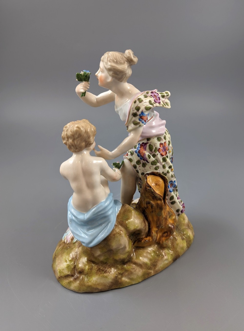 Antique Figurine of a Woman and a Cherub by Sitzendorf, c.1890. View IV