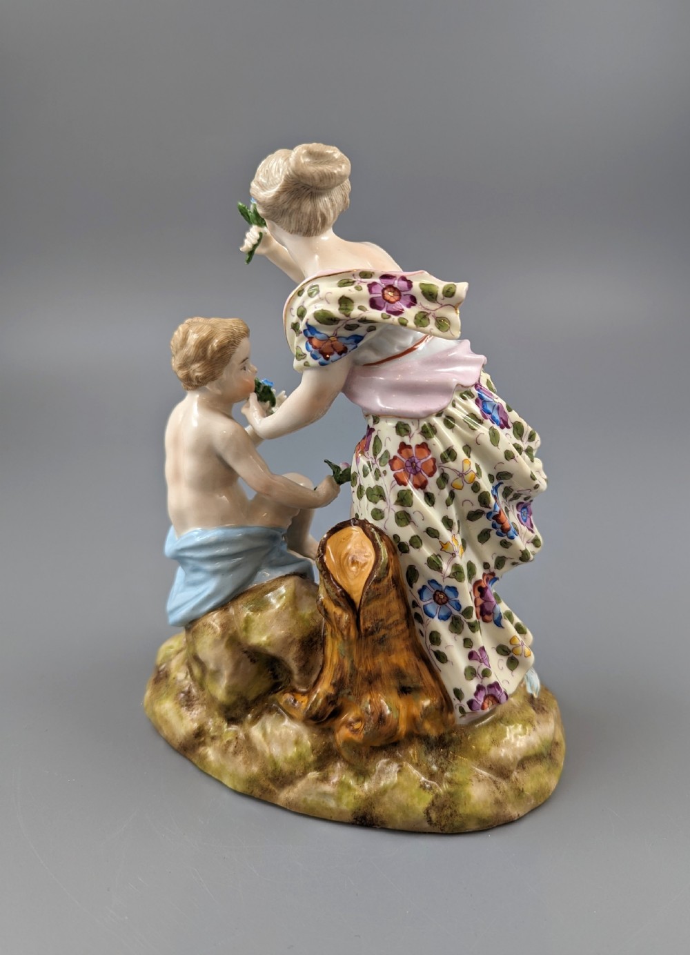 Antique Figurine of a Woman and a Cherub by Sitzendorf, c.1890. View V