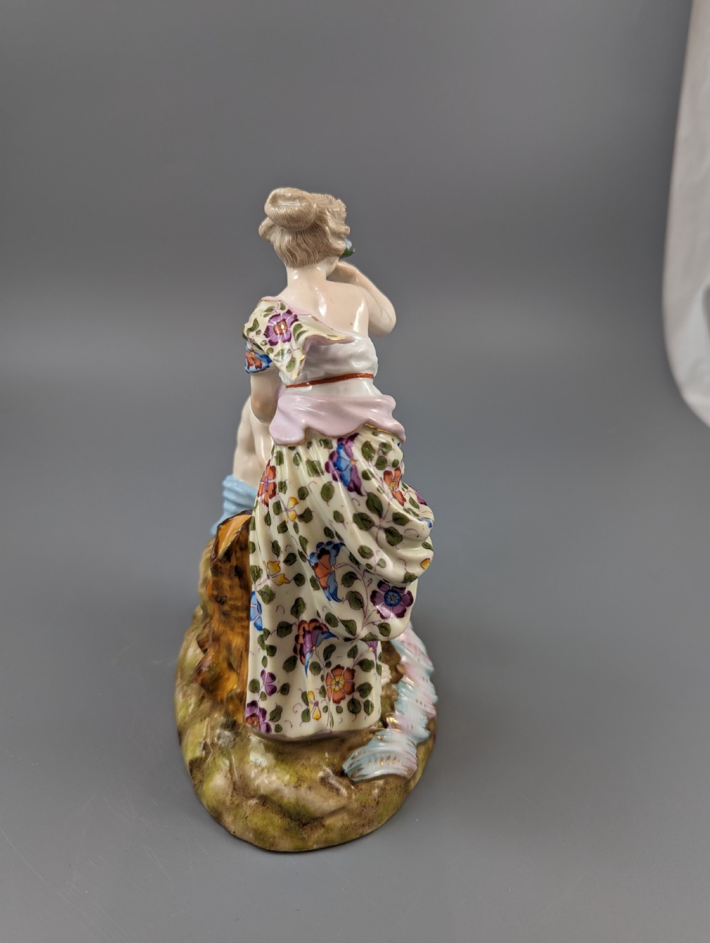 Antique Figurine of a Woman and a Cherub by Sitzendorf, c.1890. View VI