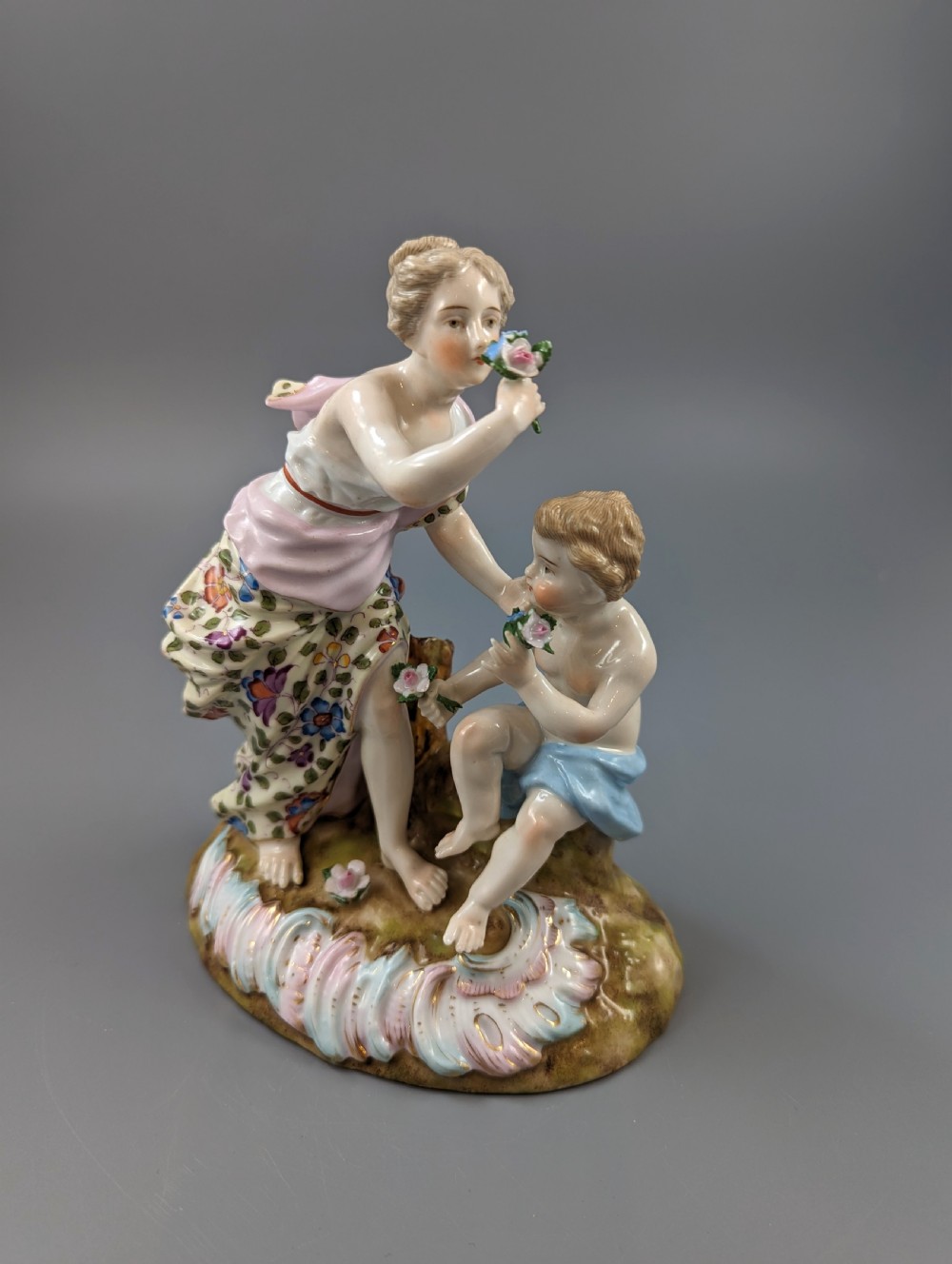 Antique Figurine of a Woman and a Cherub by Sitzendorf, c.1890. View IX