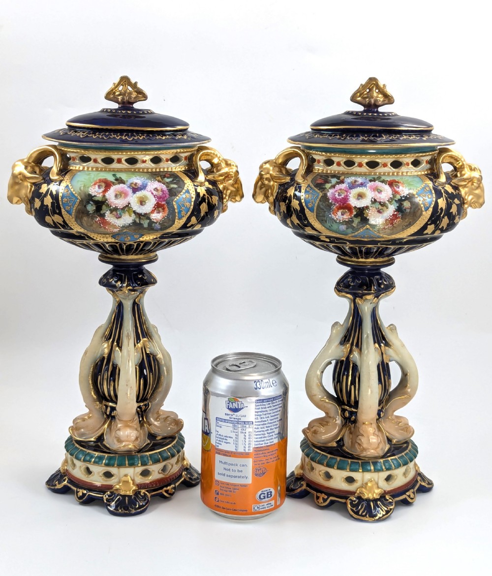 Antique Rudolstadt RW Vases with Dolphins, Late 19th Century View XIII