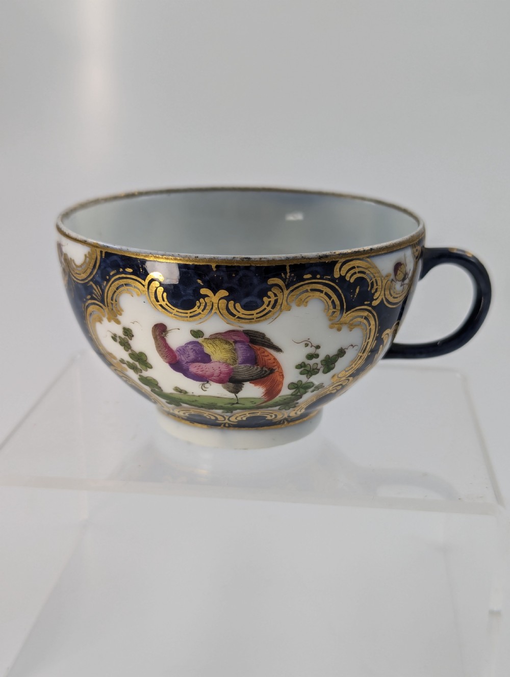 A Rare 18th Century Worcester Tea Cup with Hand-Painted Exotic Birds - c.1760