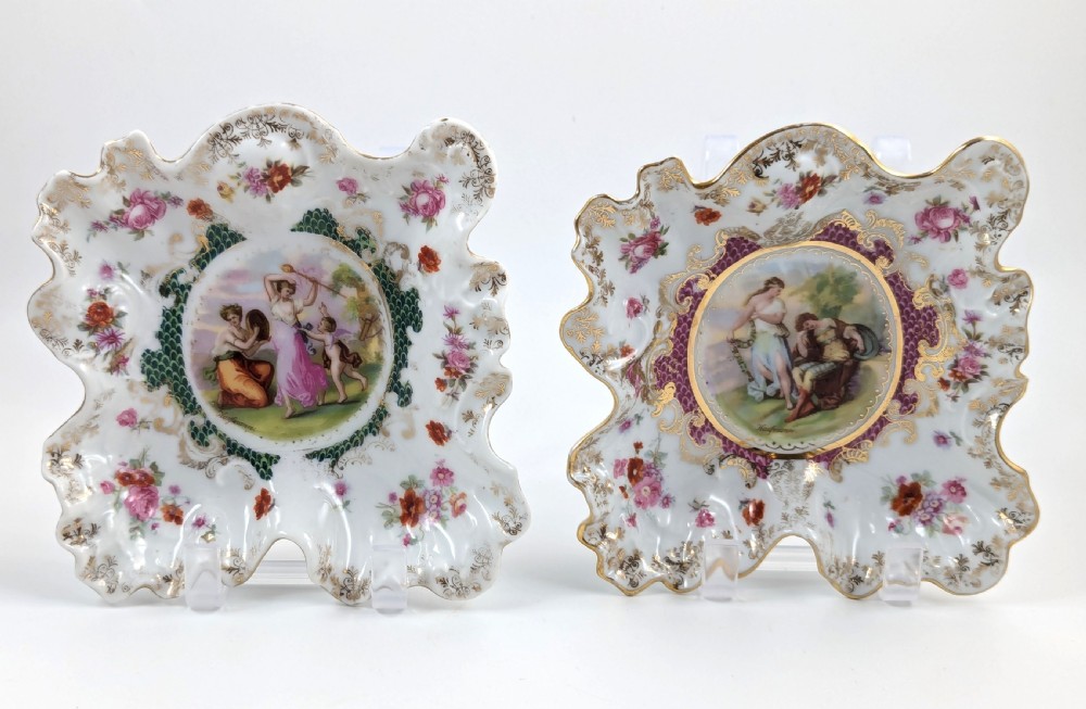 Antique Porcelain Plates from Plaue Schierholz, Germany, c. 1875. Two plate