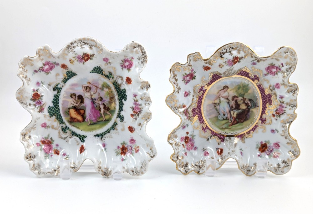 Antique Porcelain Plates from Plaue Schierholz, Germany, c. 1875. Two plate View II
