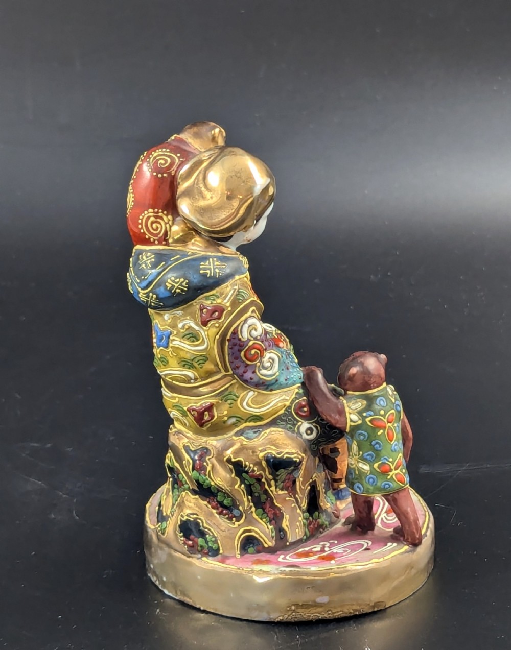 Antique Porcelain Figurine ‘Boy with Monkeys’ by Satsuma, Japan, Meiji period (1868 -1912). View V
