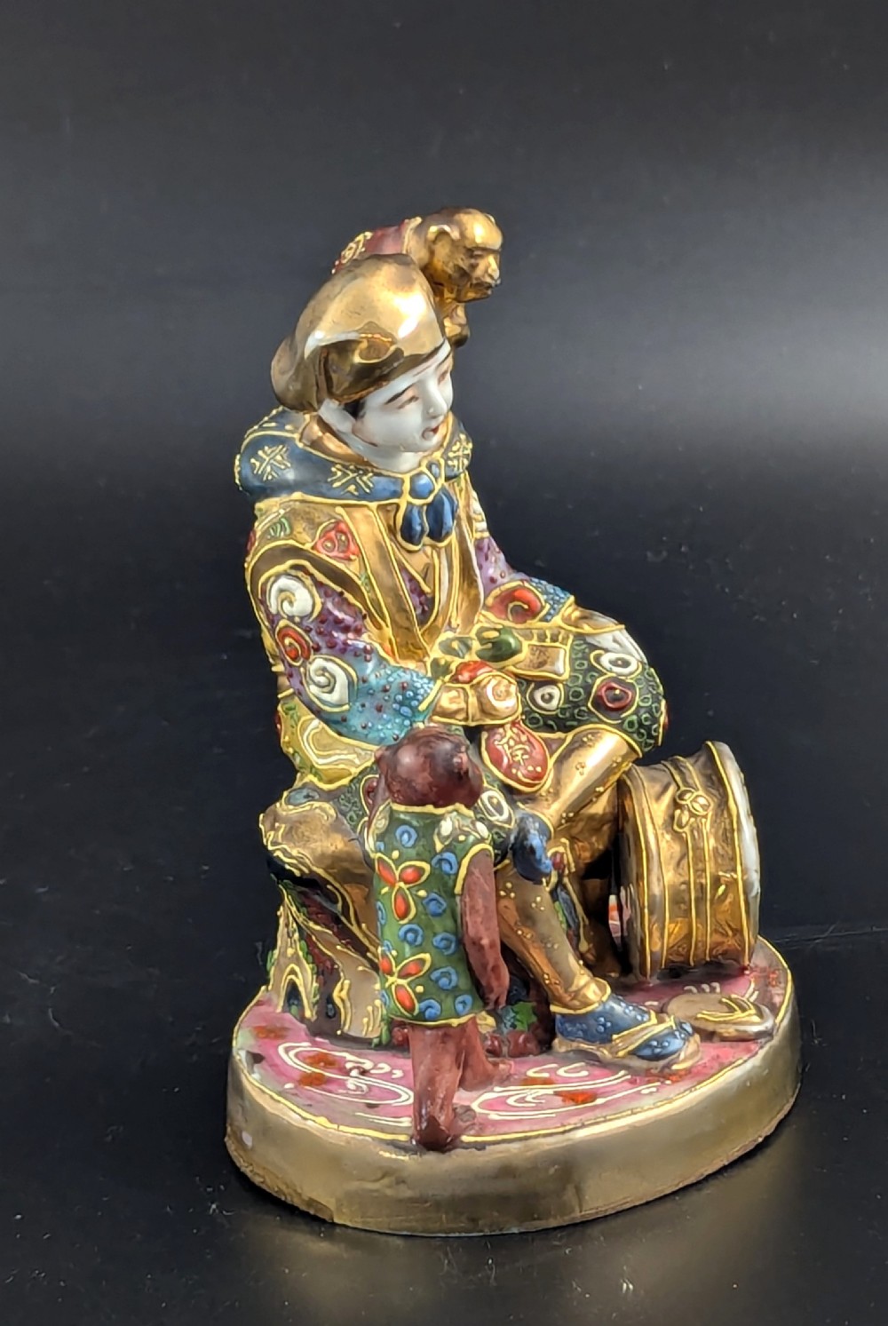 Antique Porcelain Figurine ‘Boy with Monkeys’ by Satsuma, Japan, Meiji period (1868 -1912). View VI