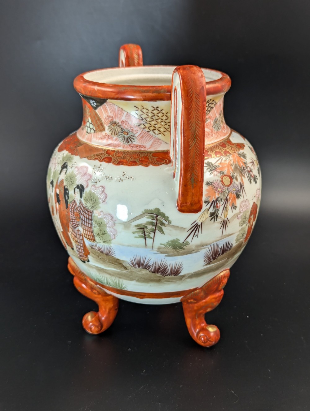 Antique Two Handled Footed Jar by Watano, Kutani, Meiji period (1868 -1912) View III