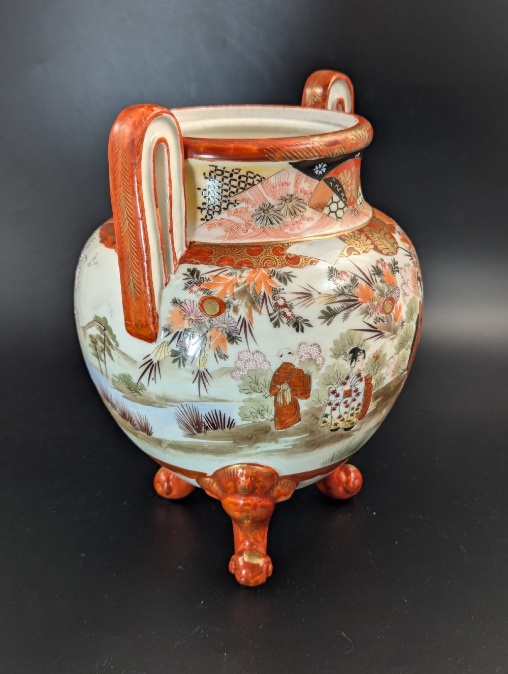 Antique Two Handled Footed Jar by Watano, Kutani, Meiji period (1868 -1912) View IV