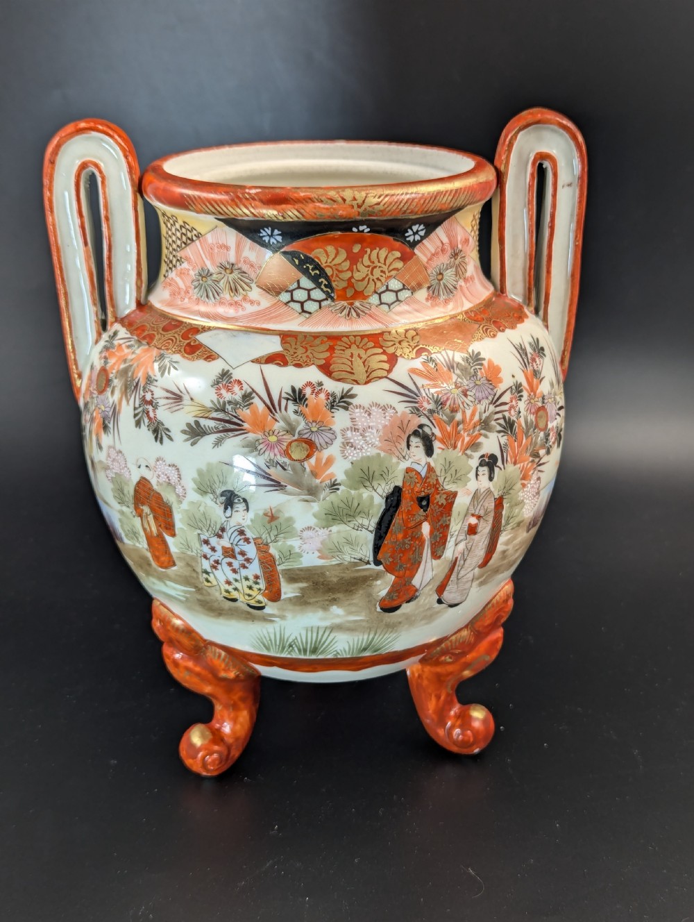 Antique Two Handled Footed Jar by Watano, Kutani, Meiji period (1868 -1912) View V