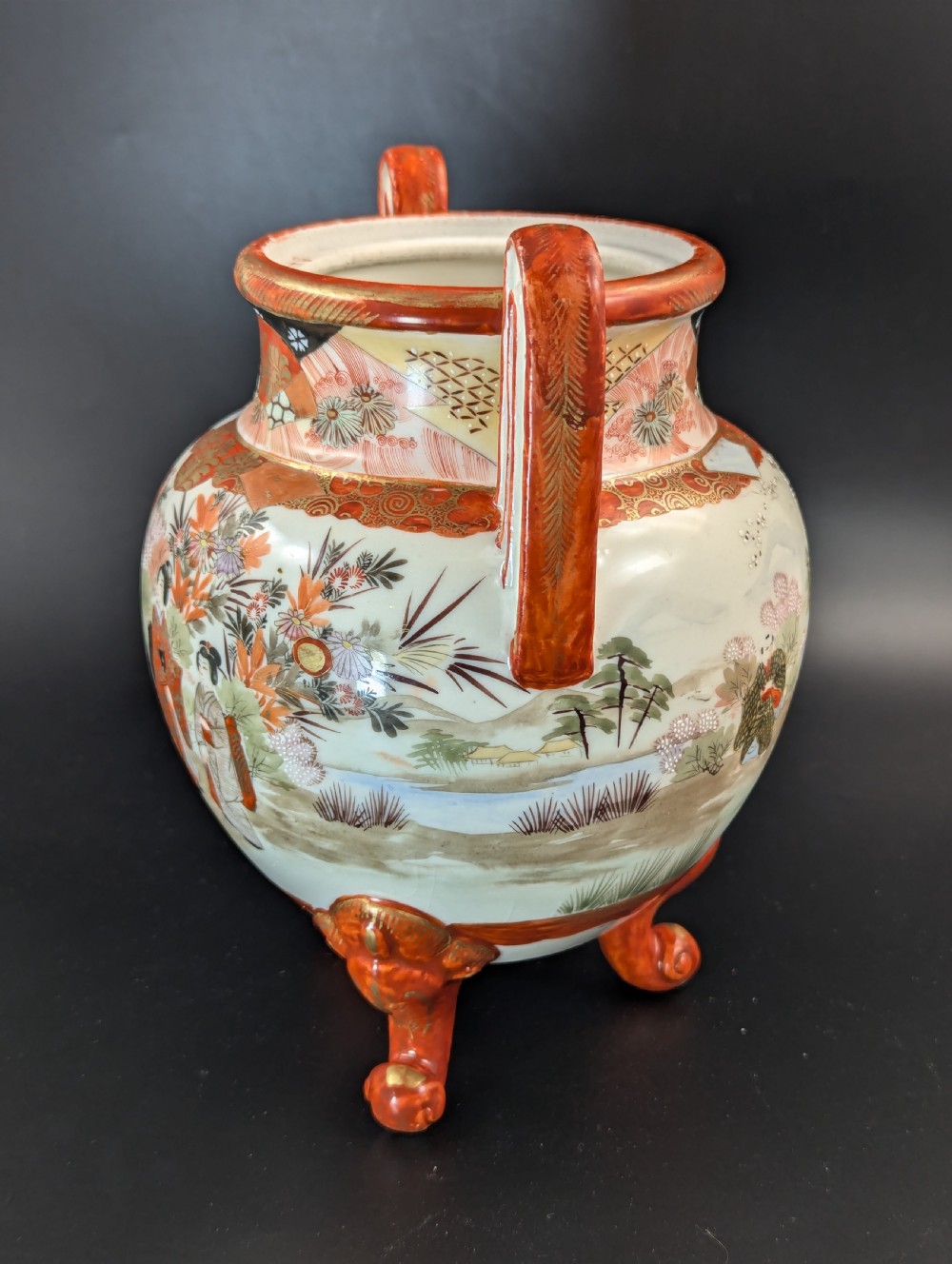Antique Two Handled Footed Jar by Watano, Kutani, Meiji period (1868 -1912) View VII