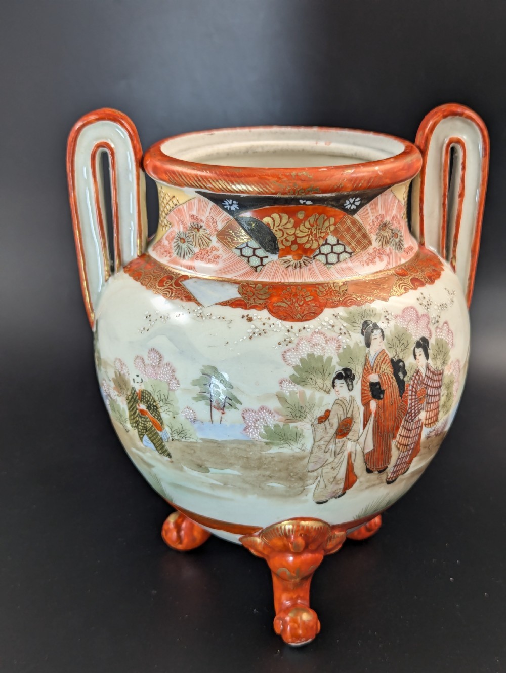 Antique Two Handled Footed Jar by Watano, Kutani, Meiji period (1868 -1912) View IX