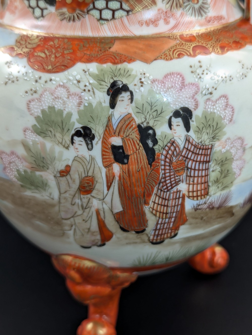 Antique Two Handled Footed Jar by Watano, Kutani, Meiji period (1868 -1912) View XI