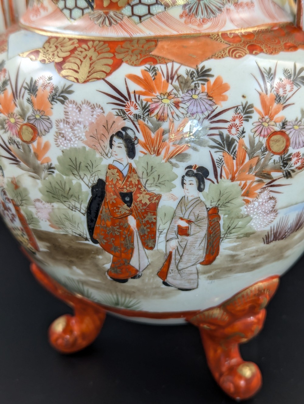 Antique Two Handled Footed Jar by Watano, Kutani, Meiji period (1868 -1912) View XIII