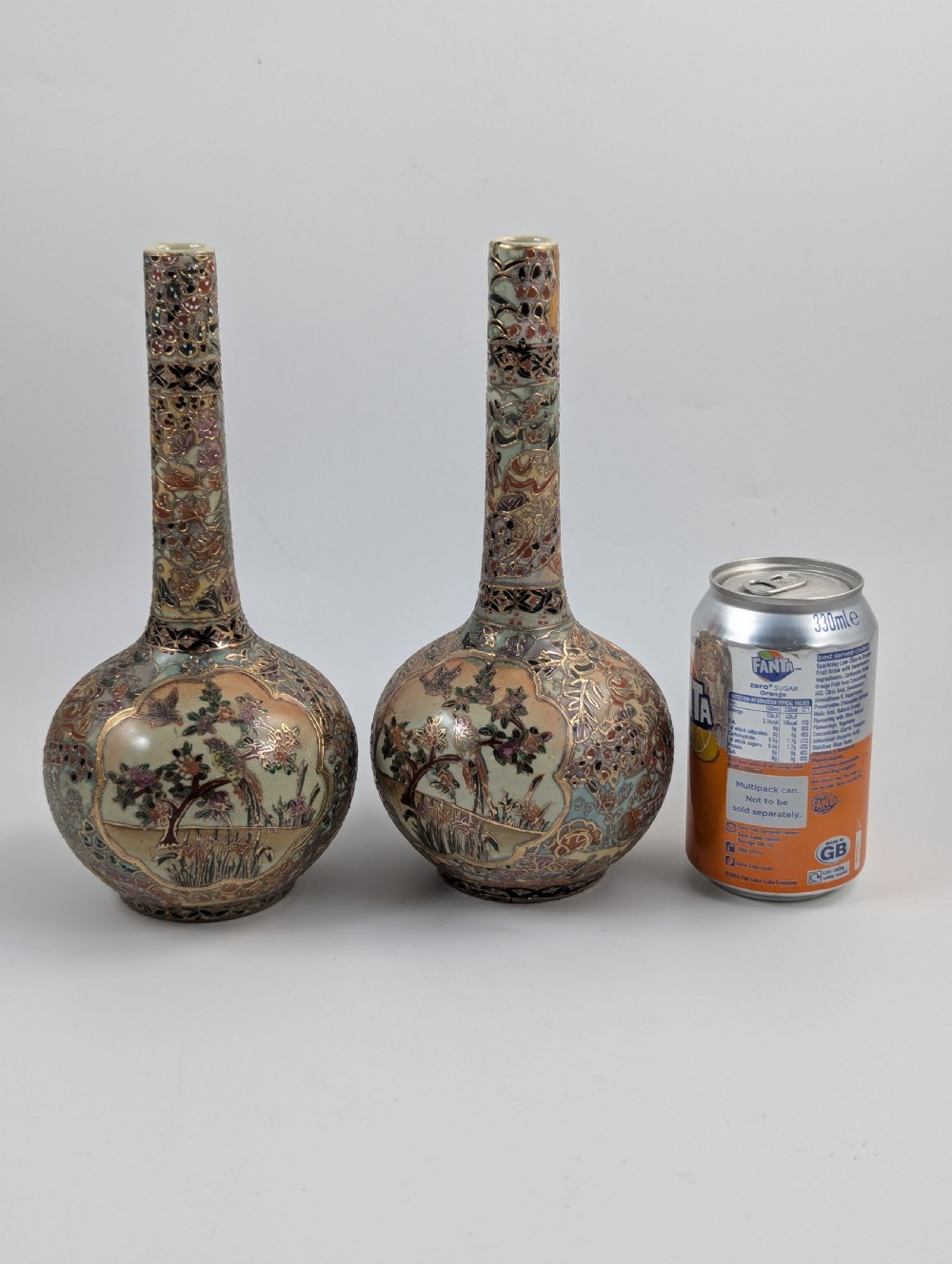 Antique Handpainted Bud Vases, Satsuma, signed by Gyokushu, Meiji period (1868-1912). View XI