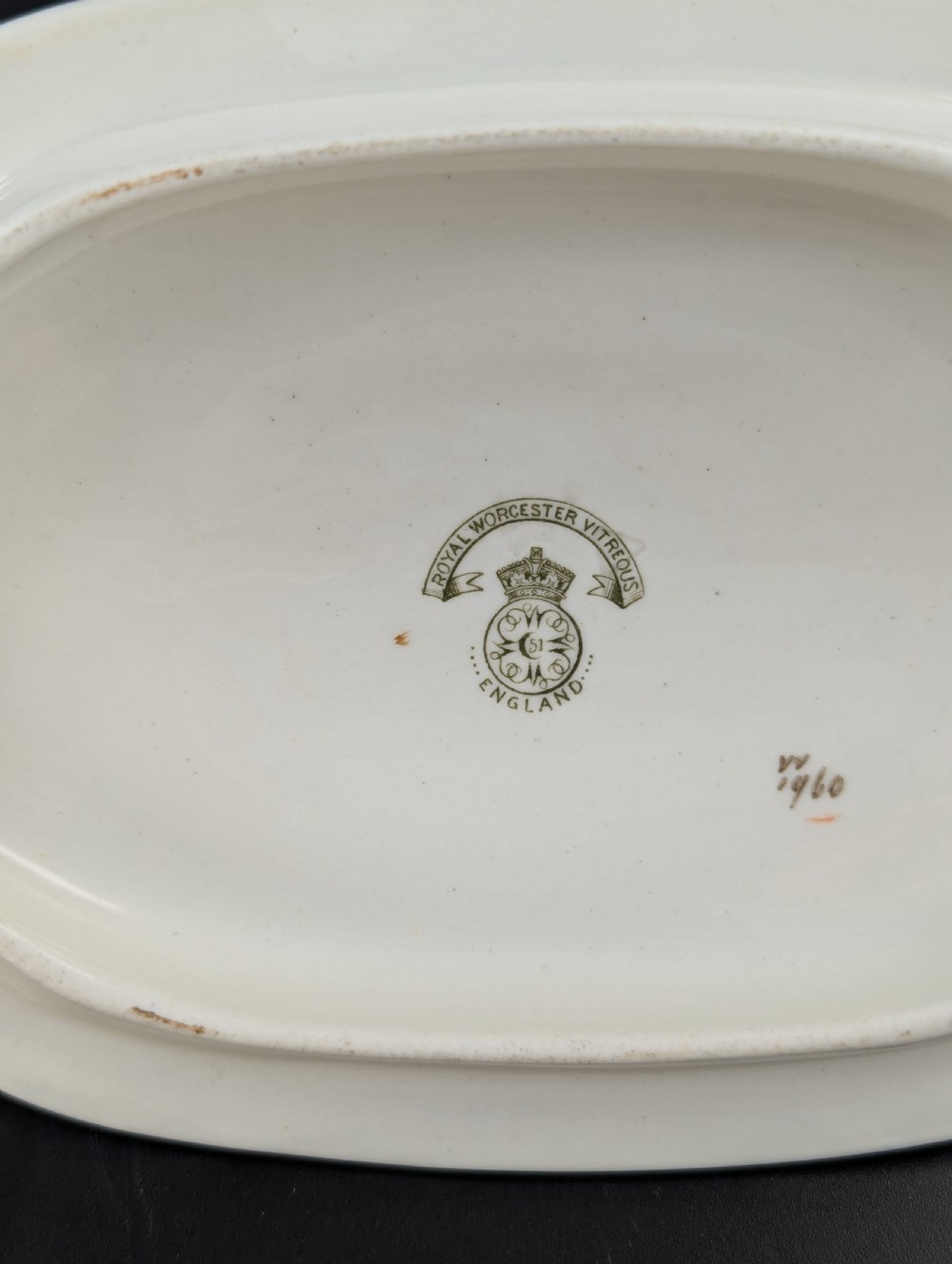 Antique Royal Worcester Vitreous gravy boat, with underplate, c. 1899. View IV