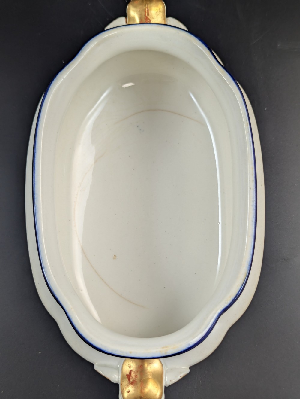 Antique Royal Worcester Vitreous gravy boat, with underplate, c. 1899. View V