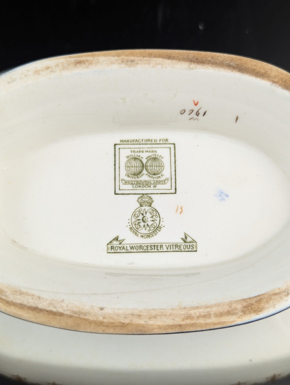 Antique Royal Worcester Vitreous gravy boat, with underplate, c. 1899. View VII