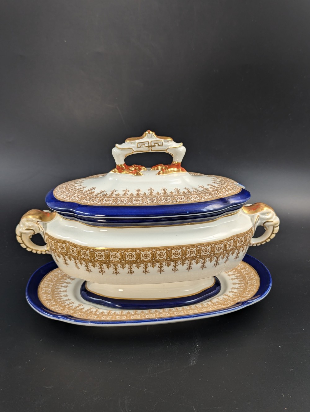 Antique Royal Worcester Vitreous gravy boat, with underplate, c. 1899. View X