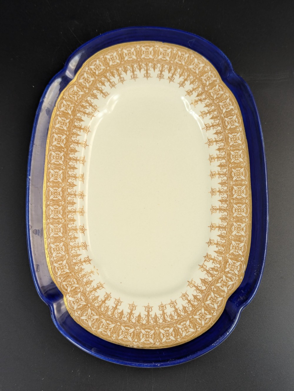 Antique Royal Worcester Vitreous gravy boat, with underplate, c. 1899. View XI