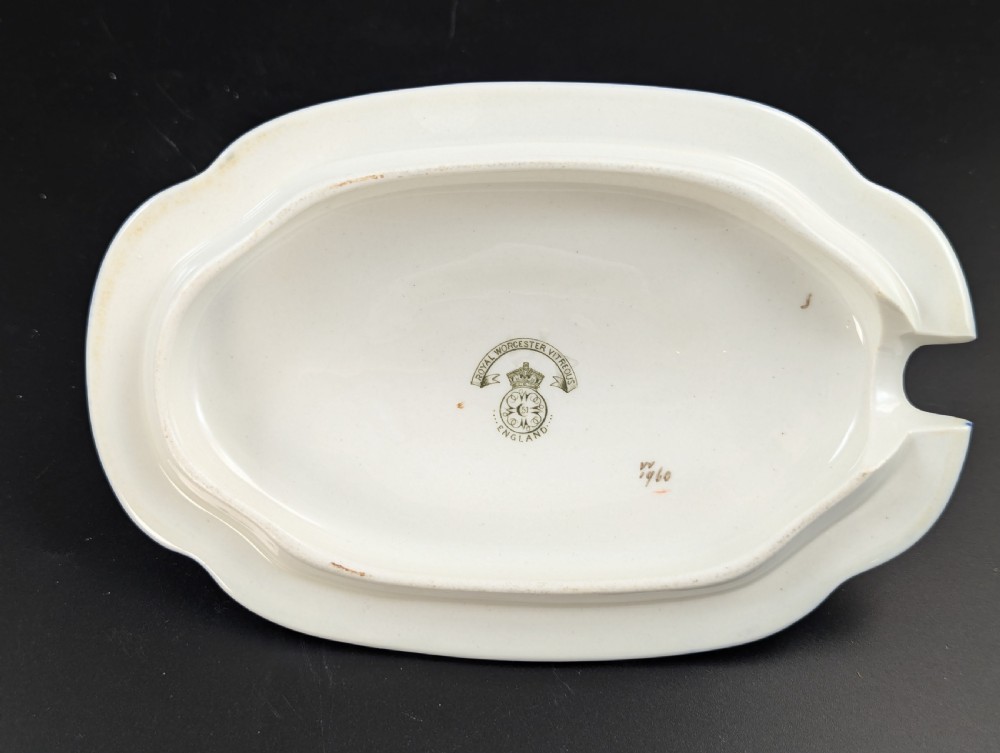 Antique Royal Worcester Vitreous gravy boat, with underplate, c. 1899. View XIV