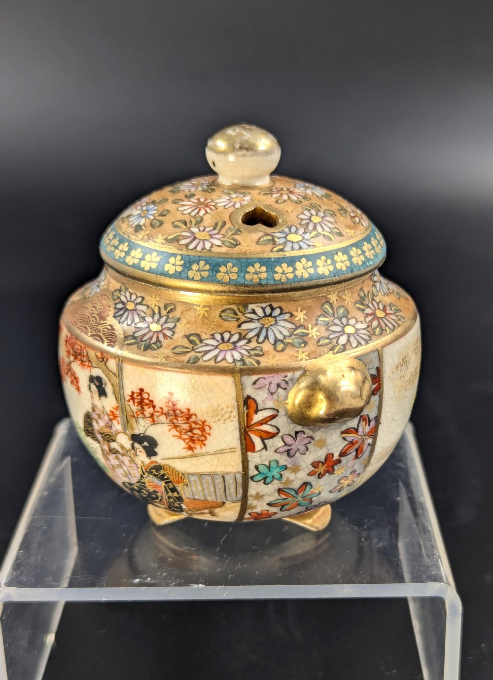 Antique Hand Painted Satsuma Koro, Kintozan Style , c. Meiji Period  View II