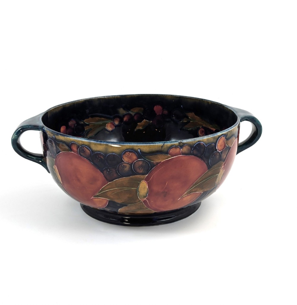 William Moorcroft Antique Twin Handled Bowl with Pomegranate Pattern, c. 1916.