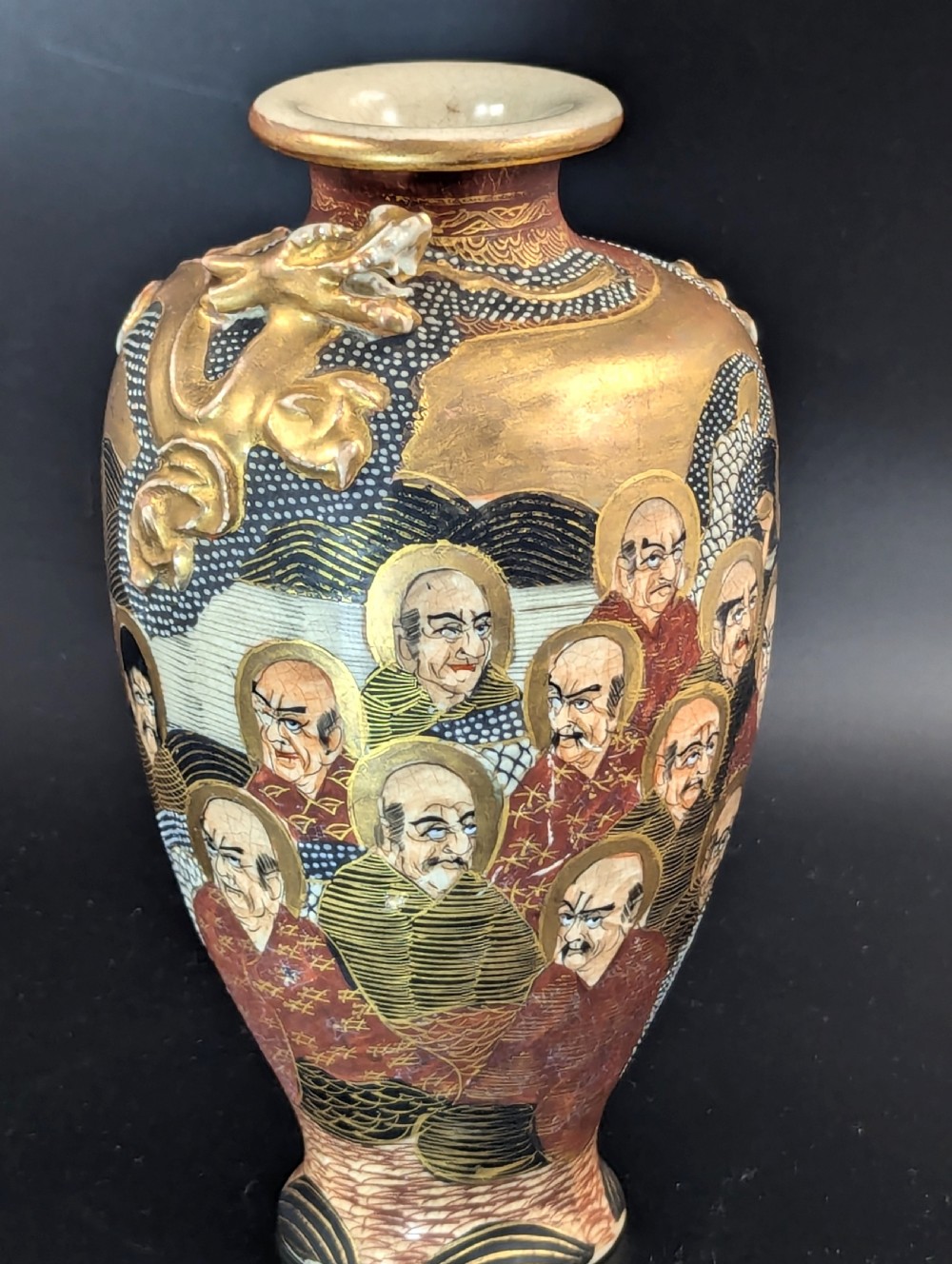 Antique Satsuma Vase “1000 Faces”, Japan, Meiji period  View II